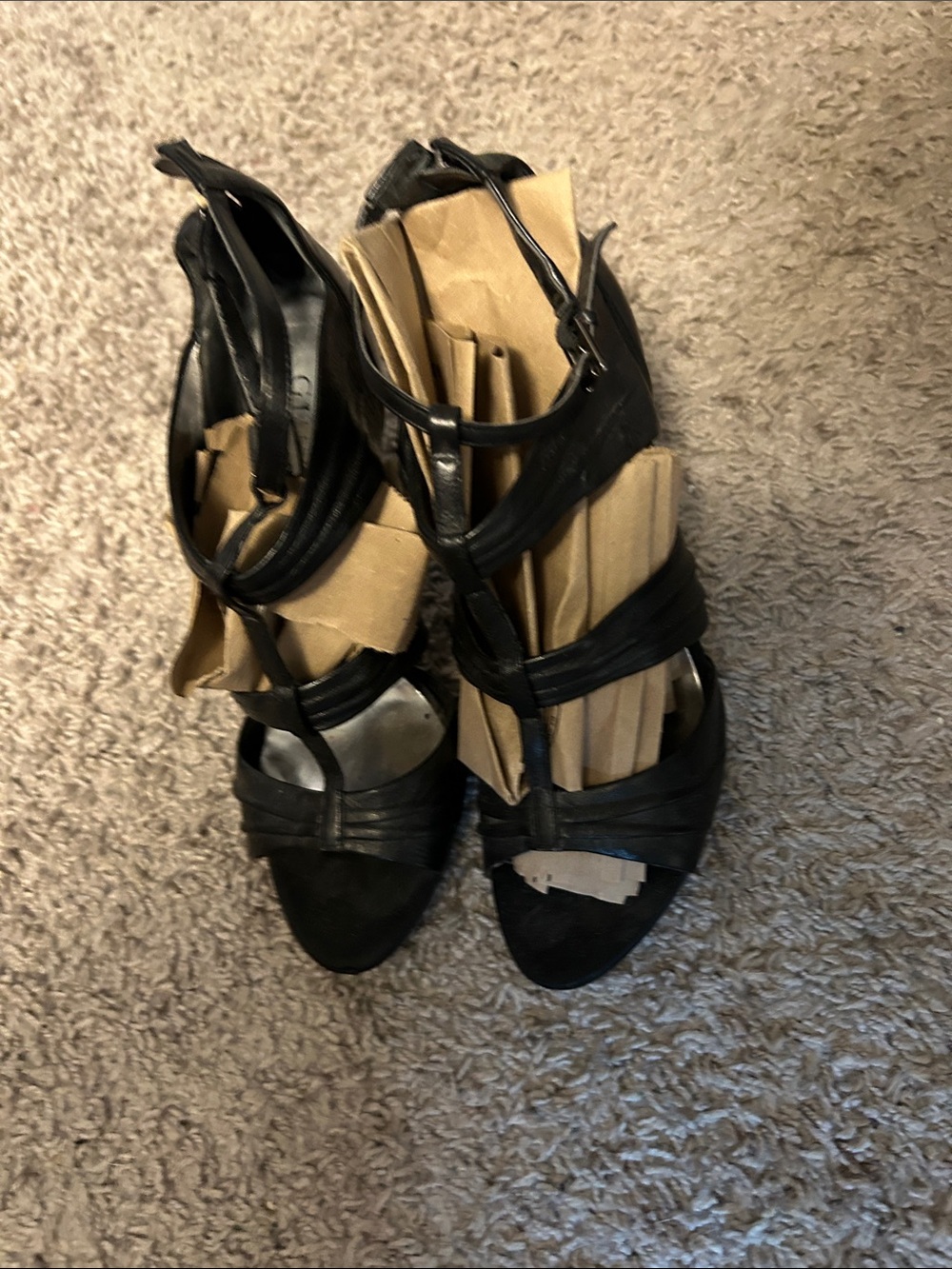 Guess Black Strappy T‑Bar High Heel Sandals